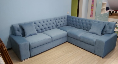 Перетяжка углового дивана на дому.  Маркс